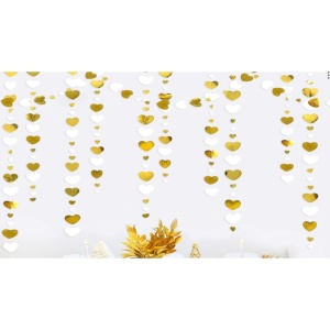 Banner cu Inimioare Atarnate, Flippy, Dimensiune 4 m, Rola de Ata Inclusa, Tematica Iubire, Alb Auriu - Img 1