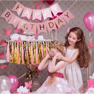 Banner Happy Birthday 100x200 cm, Flippy, Dimensiune Stegulet 11.5x16.5 cm, Rola de Ata Inclusa, Roz - Img 7