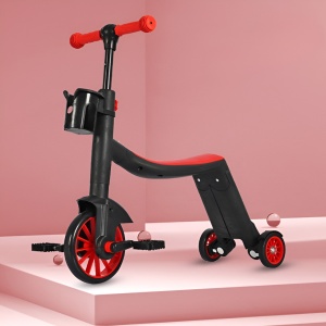 Bicicleta 8 in 1, Flippy, Transformabila, Multifunctionala, Reglare Inaltime, cu Maner de Impingere Detasabil, Tricicleta, Trotineta, 3 Roti, Pedale, Cosulet, 3-6 Ani, Rosu - Img 2