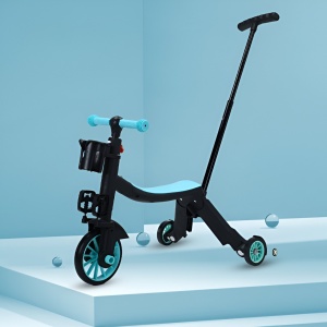 Bicicleta 8 in 1, Flippy, Transformabila, Multifunctionala, Reglare Inaltime, cu Maner de Impingere Detasabil, Tricicleta, Trotineta, 3 Roti, Pedale, Cosulet, 3-6 Ani, Albastru - Img 4