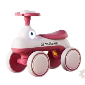 Bicicleta Pentru Copii, Flippy, Fara Pedale, Cu Patru Roti, Din Plastic Rezistent, Fara BPA, Cu Muzica Si Lumini, Model Dinozaur, 50x27x40 Cm, Roz - Img 1