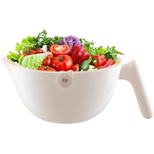 Bol cu Doua Straturi, Flippy, pentru Fructe, Legume, cu Cos de Scurgere a Apei, 2L, din ABS+PP, 29.9 x 22.5 x 11.8 cm, Alb - Img 6