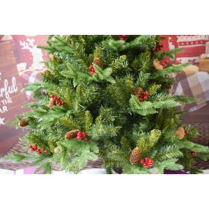 Brad Artificial de Craciun Bogat, Flippy, 1.80 m inaltime, 774 ramuri, Premium, Verde, Decorat cu 56 conuri pin rosii, Interior/ Exterior - Img 2