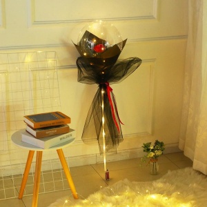 Buchet Decorativ, Flippy, Trandafir in Balon cu Lumini Led, Diametru 35 cm, 2 x Baterii AA (neincluse), Rosu/Negru - Img 2