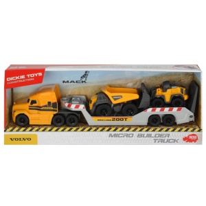 Camion Dickie Toys Mack Volvo Micro Builder cu remorca, buldozer si camion basculant - Img 6