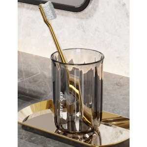 Cana de Apa pentru Clatit, Flippy, pentru Periuta de Dinti, 200 ml, 10.4 x 7.3 cm, Gri Transparent - Img 3