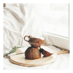 Cana din Ceramica, Flippy, 201-300 ml, cu Lingurita, Model Nuca de Cocos, Maro - Img 6
