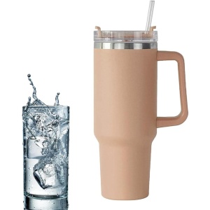 Cana Termos din Plastic, Flippy, pentru Bauturi Calde si Reci, cu Maner, 9.9x9.9x27 cm, Roz Pal - Img 5