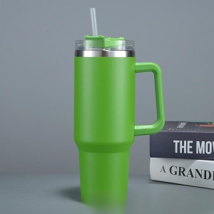 Cana Termos din Plastic, Flippy, pentru Bauturi Calde si Reci, cu Maner, 9.9x9.9x27 cm, Verde - Img 5