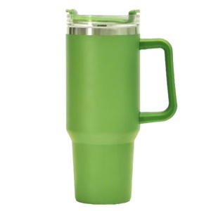 Cana Termos din Plastic, Flippy, pentru Bauturi Calde si Reci, cu Maner, 9.9x9.9x27 cm, Verde - Img 1