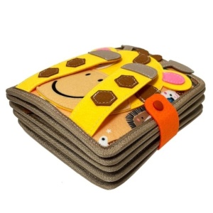 Carte Senzoriala Educativa Montessori 7in1, Flippy, Dezvoltare Abilitati Motorii, 8 Pagini, 3D, cu Elemente Detasabile, Model Girafa, 21x21x8 cm, Maro - Img 2