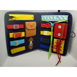 Carte Senzoriala Educativa Montessori, Flippy, Dezvoltare Abilitati Motorii, 2 Pagini, 28x22x3 cm, Albastru - Img 6