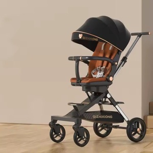 Carucior Sport Flippy 3in1, 6-36 Luni, Pliabil, Tavita pentru Masa, Pat de Dormit, Centura de Siguranta, Roti 360 Grade, Reversibil, Parasolar, Maner Reglabil, 64 x 35 x 100 cm, Negru - Img 2