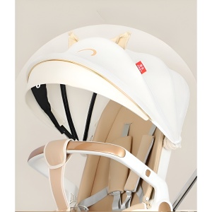 Carucior Sport Flippy 3in1, 6-36 Luni, Reversibil, Pliabil, Tavita pentru Masa, Pozitie de Somn, Centura de Siguranta, Roti 360, Suport Pahar, Copertina pentru Soare, 33x66x85cm, Alb Model Pisica - Img 3
