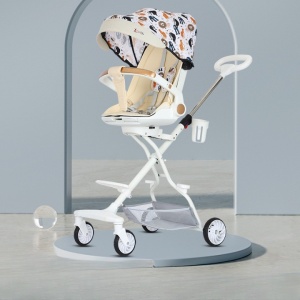 Carucior Sport Flippy 3in1, 6-36 Luni, Reversibil, Pliabil, Tavita pentru Masa, Pozitie de Somn, Centura de Siguranta, Roti 360, Suport Pahar, Copertina pentru Soare, 32x63x95cm, Crem Model Jungla - Img 2