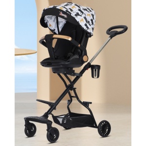 Carucior Sport Flippy 3in1, 6-36 Luni, Reversibil, Pliabil, Tavita pentru Masa, Pozitie de Somn, Centura de Siguranta, Roti 360, Suport Pahar, Copertina pentru Soare, 32x63x95cm, Negru Model Pisicute - Img 7