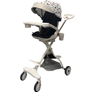 Carucior Sport Flippy 3in1, 6-36 Luni, Reversibil, Pliabil, Tavita pentru Masa, Pozitie de Somn, Centura de Siguranta, Roti 360, Suport Pahar, Copertina pentru Soare, 32x63x95cm, Bej Model Cosmos - Img 1