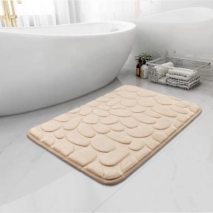 Covoras pentru Baie Antiderapant, Flippy, Uscare Rapida, Model 3D Piatra, 40x60 cm, Bej - Img 3