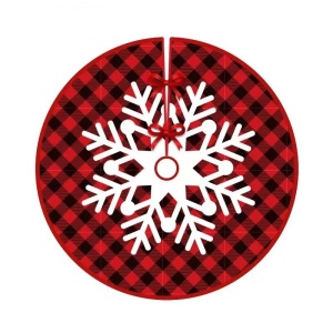 Covoras pentru Bradul de Craciun, Flippy, din Tesatura Pufoasa, cu Fundite de Prindere, Model Fulg de Nea, Carouri Rosu/Negru, Diametru 90 cm - Img 10