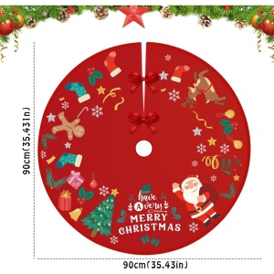 Covoras pentru Bradul de Craciun, Flippy, din Tesatura Pufoasa, cu Fundite de Prindere, Model Mos Craciun, Rosu, Diametru 90 cm - Img 10