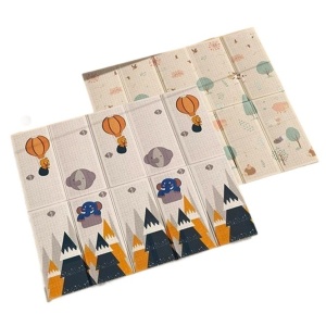 Covoras pentru Copii, Flippy, cu 2 Fete, Model Padure/Elefanti, din XPE+PE, Impermeabil, Antiderapant, Protectie Termica, +3 Luni, Pliabil, 150 x 200 x 1.5 cm, Multicolor - Img 1