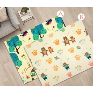 Covoras pentru Copii, Flippy, cu 2 Fete, Model Zmeu/Ursi, din XPE+PE, Impermeabil, Antiderapant, Protectie Termica, +3 Luni, Pliabil, 180 x 200 x 1.5 cm, Multicolor - Img 3