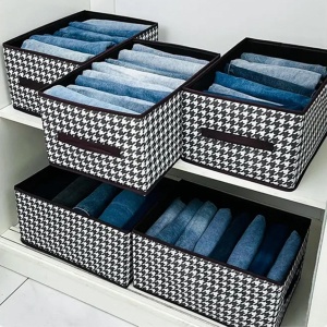 Cutie De Depozitare, Flippy, Pentru Haine, Lenjerie, Sosete Si Sutiene, Material Textil, 7 Compartimente, 44x30x20 cm, Culoare Alb-Negru - Img 4