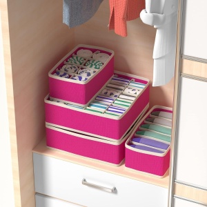 Cutie De Depozitare, Flippy, Pentru Lenjerie, Sosete Si Sutiene, Material Textil, 6 Compartimente, 32 x 16 x 10 cm, Culoare Roz - Img 4