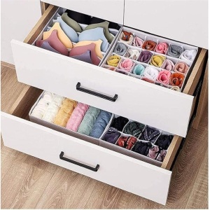 Cutie De Depozitare, Flippy, Pentru Lenjerie, Sosete Si Sutiene, Material Textil, 24 Compartimente, 32 x 32 x 10 cm, Culoare Gri - Img 2