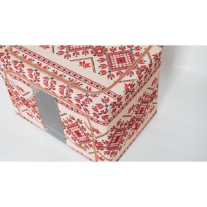Cutie de Depozitare Pliabila, Flippy,100 L din Bumbac si In, 60X42X40 cm, Fereastra Frontala, 2 Usi de Acces cu Fermoar Bidirectional, Cadru Metalic, Suport Baza Stabil din Plastic, Motiv Traditional Model 2 - Img 3
