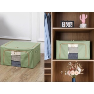 Cutie de depozitare pliabila, Flippy, Cu fermoar, 100 L, Textil, 60x42x40 cm, Cadru Metalic, Suport Baza Stabil din Plastic, Verde - Img 2