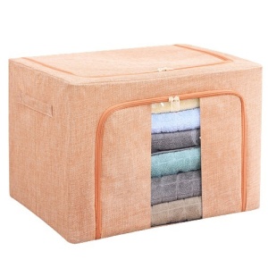 Cutie de depozitare pliabila, Flippy, Cu fermoar, 66 L, Textil, 50x40x33 cm, Cadru Metalic, Suport Baza Stabil din Plastic, Roz pudrat, model 2 - Img 3