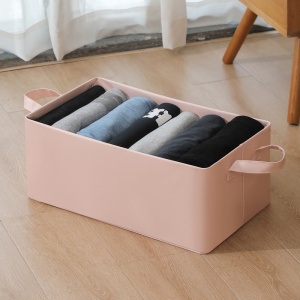 Cutie de Depozitare Tip Cos, Flippy, Material Piele Ecologica, Pliabila, 47x28x20 cm, 26 l, Cadru Metalic, cu Manere, Roz - Img 2