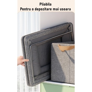 Cutie de depozitare tip cos, Flippy, textil, pliabila, 47x28x20 cm, cadru metalic, cu manere, gri - Img 3
