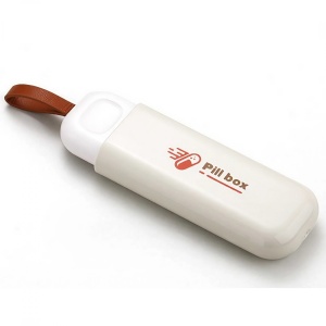 Cutie Depozitare Medicamente, Flippy, Portabila, 3 Compartimente, Tip Breloc, Plastic, Glisanta, Alb, 10.7x3.6x1.6 cm - Img 1