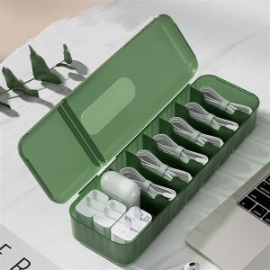 Cutie Organizatoare pentru Cabluri, Flippy, din Plastic, 28 x 9 x 6 cm, Verde - Img 5