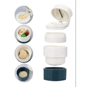 Cutie Pastile Multifunctionala, Flippy, 4 in 1, Pahar Apa, Taiere, Sfaramare, Depozitare, Compact, ABS cu Lama din Inox, Alb/Verde, 8.7x6.2x4.1 cm - Img 7