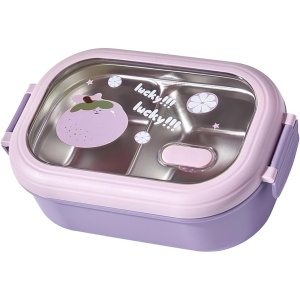 Cutie pentru Pranz sau Gustari, Flippy, cu Doua Compartimente, pentru Copii si Adulti, Etansare, PP, Perfect pentru Scoala si Birou, 1000 mL, 22.5x14.5x8 cm, Mov - Img 5