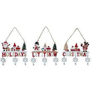 Decoratiune de Craciun din Lemn, Flippy, cu Snur pentru Agatare in Brad, Model Om de Zapada, Scris Let It Snow, 21.9x19 cm, Multicolor - Img 4