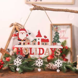 Decoratiune de Craciun din Lemn, Flippy, cu Snur pentru Agatare in Brad, Model Mos Craciun, Scris Let It Snow, 21.9x19 cm, Multicolor - Img 4