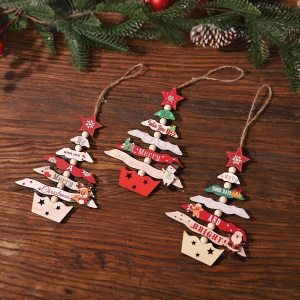 Decoratiune de Craciun din Lemn, Flippy, cu Snur pentru Agatare in Brad, Model Brad de Craciun si Om de Zapada, Scris We Wish You A Merry Christmas, 17x12.8x0.4 cm, Multicolor - Img 5
