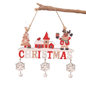 Decoratiune de Craciun din Lemn, Flippy, cu Snur pentru Agatare in Brad, Model Ren, Scris Let It Snow, 21.9x19 cm, Multicolor - Img 1