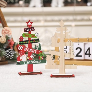 Decoratiune de Craciun din Lemn, Flippy, pentru Masa, Scris We Wish You A Merry Christmas, Model Bradut, 21.5x12.2x4 cm, Multicolor - Img 7