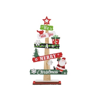Decoratiune de Craciun din Lemn, Flippy, pentru Masa, Scris We Wish You A Merry Christmas, Model Bradut, 21.5x12.2x4 cm, Multicolor - Img 1