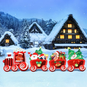 Decoratiune de Craciun, Flippy, pentru Gradina, Tip Trenulet, 4 Figurine + Bete de Infipt in Pamant, din Plastic, Impermeabil, Model Tren cu Omul Briosa in Locomotiva, Multicolor - Img 2