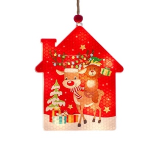 Decoratiune de Craciun Luminoasa in forma de casa, 11.5 x 9.7 cm, cu ren, cu agatatoare, Alb Cald, Flippy - Img 5
