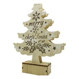 Decoratiune luminoasa, model de Brad cu inscriptie Marry Christmas, alb, lungime: 11 cm, latime: 5 cm, inaltime: 30 cm, lemn, interior/exterior - Img 1