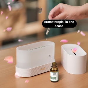 Difuzor de ulei esential cu flacara Flippy, aromaterapie, umidificator de aer, rezervor 180 ml, simulare efectelor de iluminare a flacarii, lumina veghe ajustabila, alb - Img 4