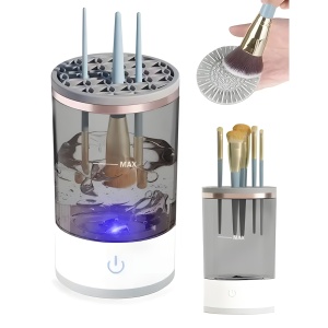 Dispozitiv Portabil de Curatare a Pensulelor de Machiaj, Flippy, Potrivit pentru Pensule de Diferite Dimensiuni, 5V, 7000RPM, Vibratii Sonice, USB, Alb/Transparent, 9x9x16 cm - Img 3