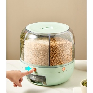 Dozator de cereale Flippy, rotativ 360, 6 compartimente, capacitate 6 L, rezistent la umezeala, inchidere etansa, verde deschis - Img 3